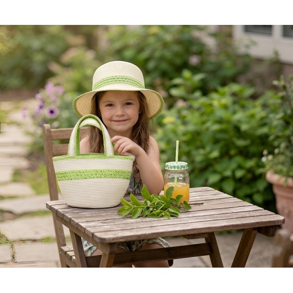 Kid Straw Hat & Bag Set - Lime - HTBG-2068DS-LM